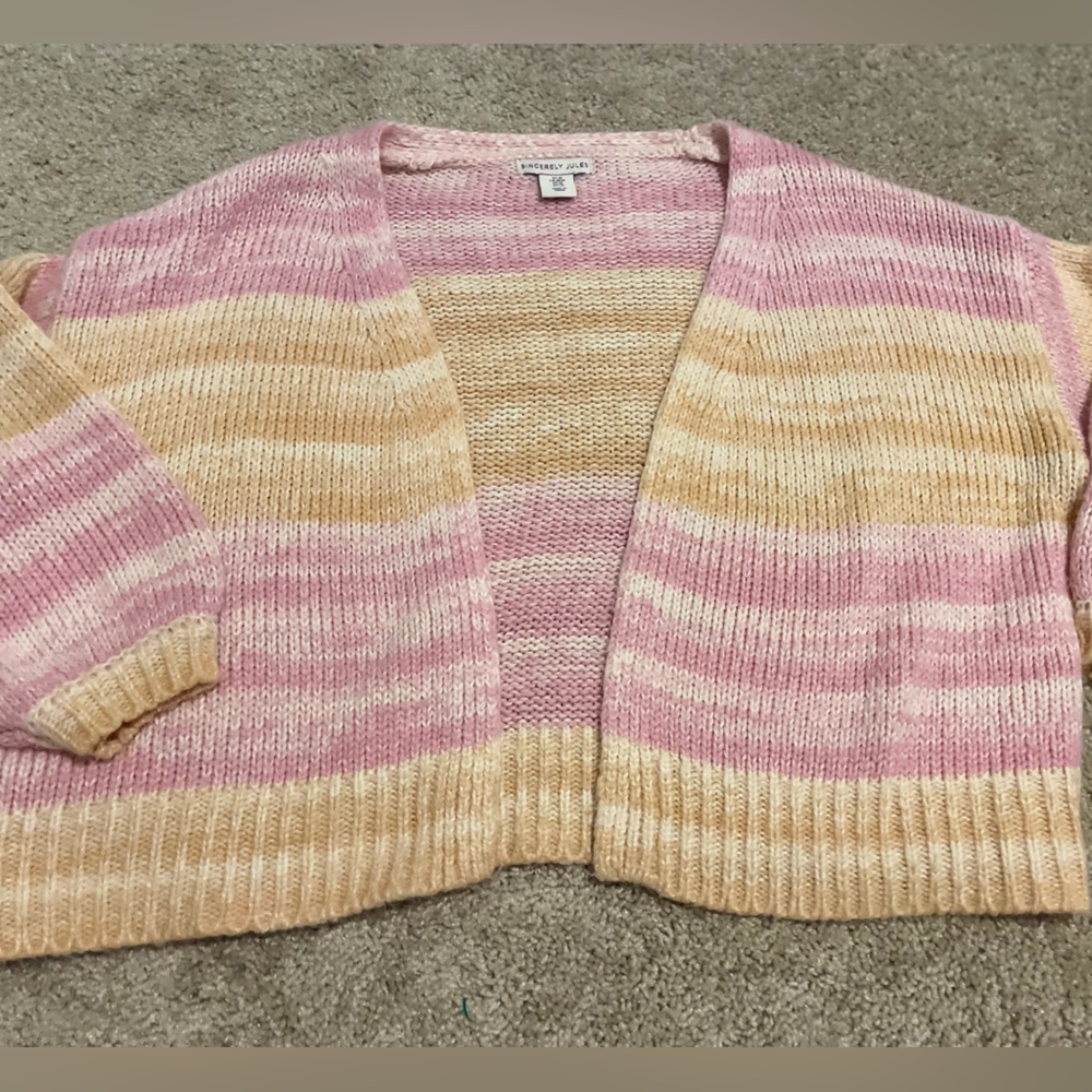 Sincerely Jules Striped Knit Sweater Size M Pink Yellow Colorblock Cozy Pullover